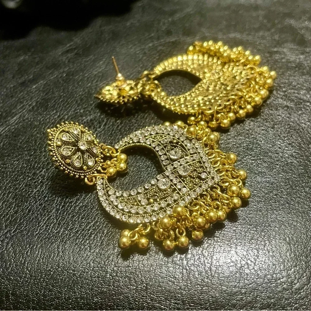 New! Ethnic Gold Earrings Trendy Women Girl Stylish Pakistani Indian Jewellery - Picture 4 of 6